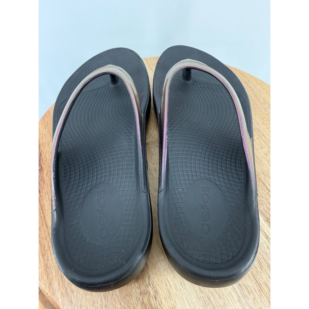OOFOS OOriginal Sport Black Metallic Iridescent Recovery Flip Flops Womens 9 - Picture 2 of 9